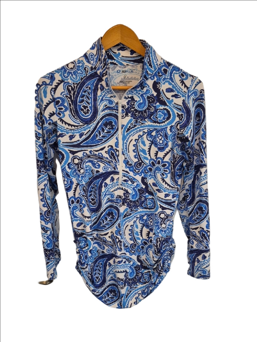 IBkul Blue Paisley Long-Sleeve Swim Rash Guard Tunic Top